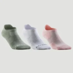 Calcetines Cortos De Tenis Pack De 3 Artengo RS 500 Caqui Blanco Rosa