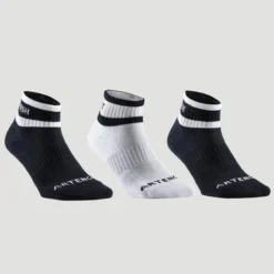 Calcetines Media Caña De Tenis Pack De 3 Artengo RS 500 Negro Blanco Rayas