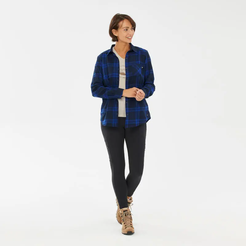 Camisa De Cuadros De Montaña Y Trekking Manga Larga Mujer Forclaz Travel 100 - Imagen 3