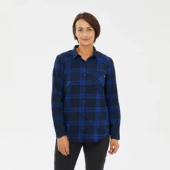 Camisa De Cuadros De Montaña Y Trekking Manga Larga Mujer Forclaz Travel 100