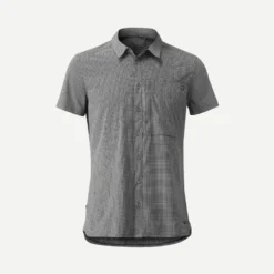 Forclaz CAMISA DE TREKKING VIAJE TRAVEL 500 STRETCH MANGAS CORTAS GRIS HOMBRE