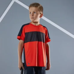 Camiseta De Tenis Manga Corta Niños Artengo 500 Rojo Negro