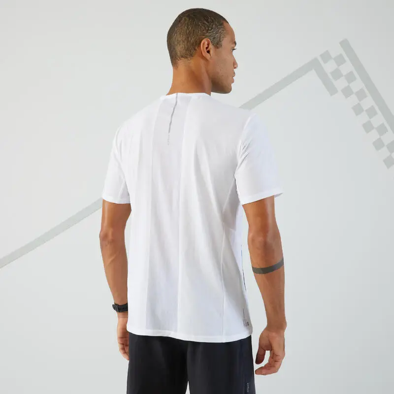 Camiseta Running Transpirable Hombre - KIPRUN LIGHT BLANCO Y AZUL - Imagen 3