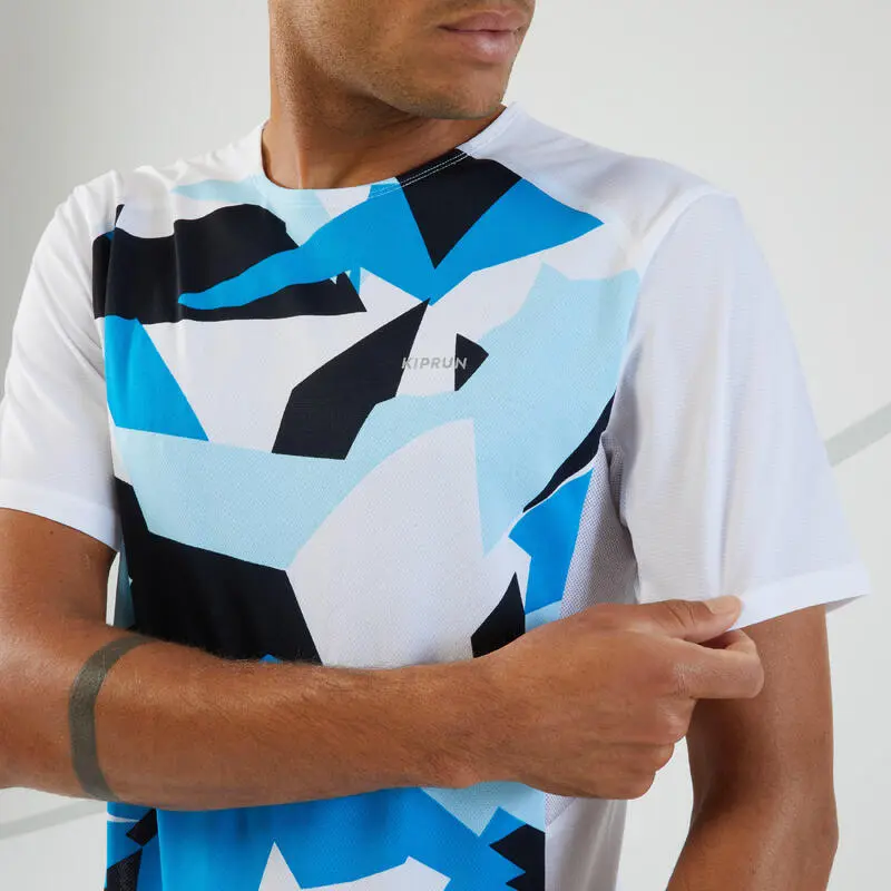 Camiseta Running Transpirable Hombre - KIPRUN LIGHT BLANCO Y AZUL - Imagen 5