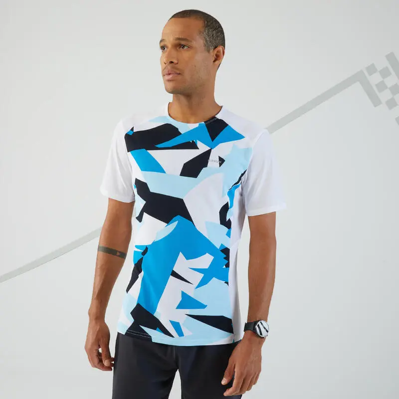Camiseta Running Transpirable Hombre - KIPRUN LIGHT BLANCO Y AZUL