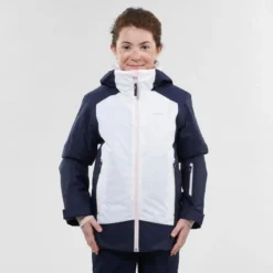 WEDZE CHAQUETA DE ESQUÍ NIÑOS CÁLIDA E IMPERMEABLE - 500 BLANCO Y AZUL