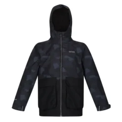 Regatta Chaqueta Impermeable Salman Camuflaje Para Niños/Niñas Negro