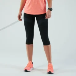 Mallas Corsario Running Mujer Sin Costuras Kiprun Care Negro